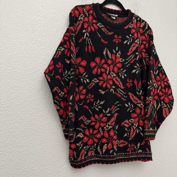 Dana Scott Sweater Large Red Gold Poinsettia Metallic Christmas Party Holiday - Picture 6 of 13